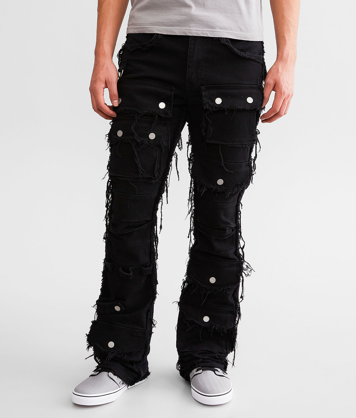 Black Chains & Studs Straight Leg Cargo Pants