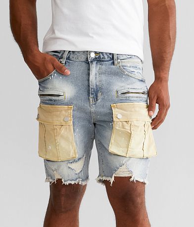 Men Heavily Washed Distressed Regular Fit Denim Shorts