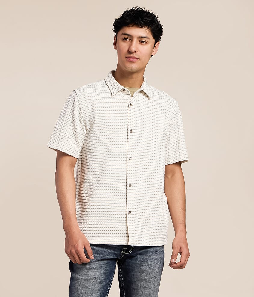 Nova Industries Men's Polyester Textured Stripe Shirt in White Green/White | Size: Large | Buckle