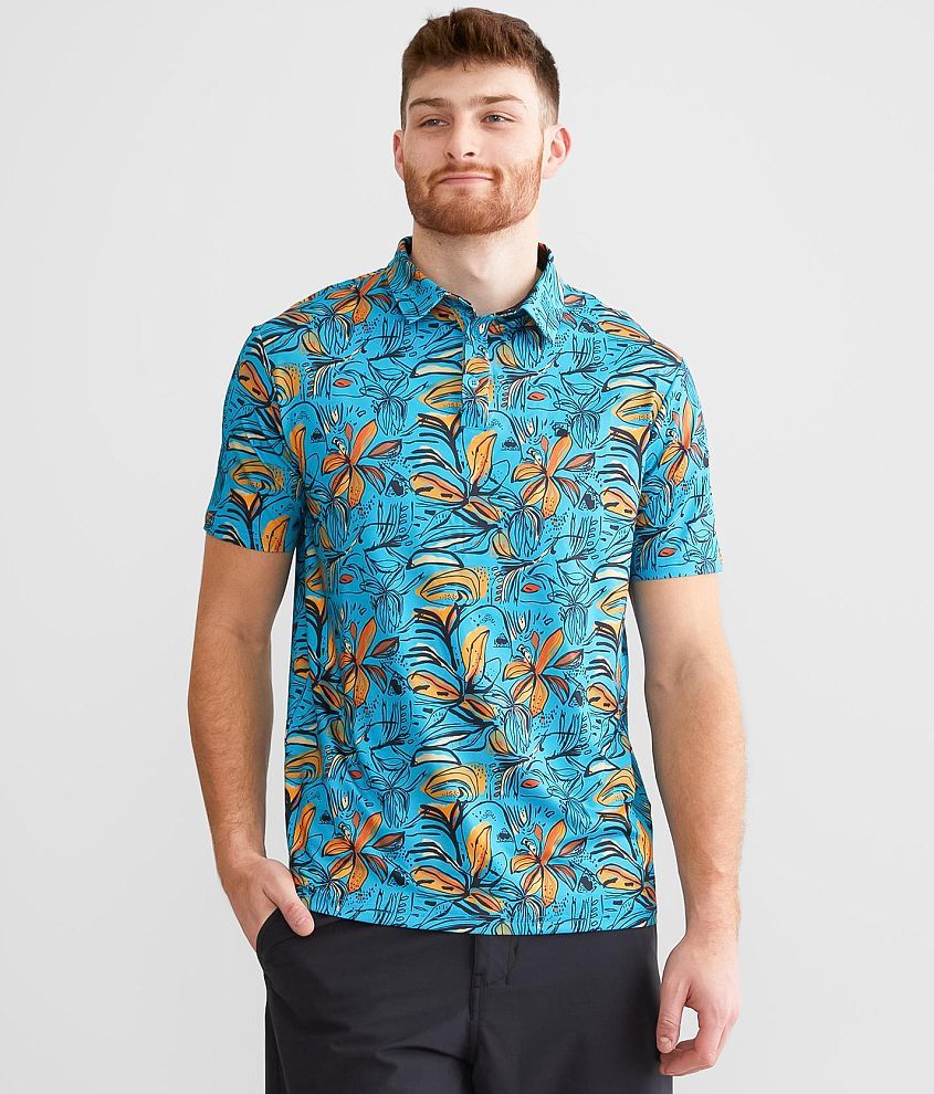 Flomotion Native Floral Performance Stretch Polo - Men's Polos in Teal ...