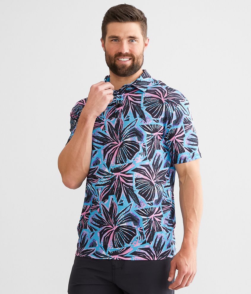 Flomotion Funky Floral Performance Stretch Polo front view