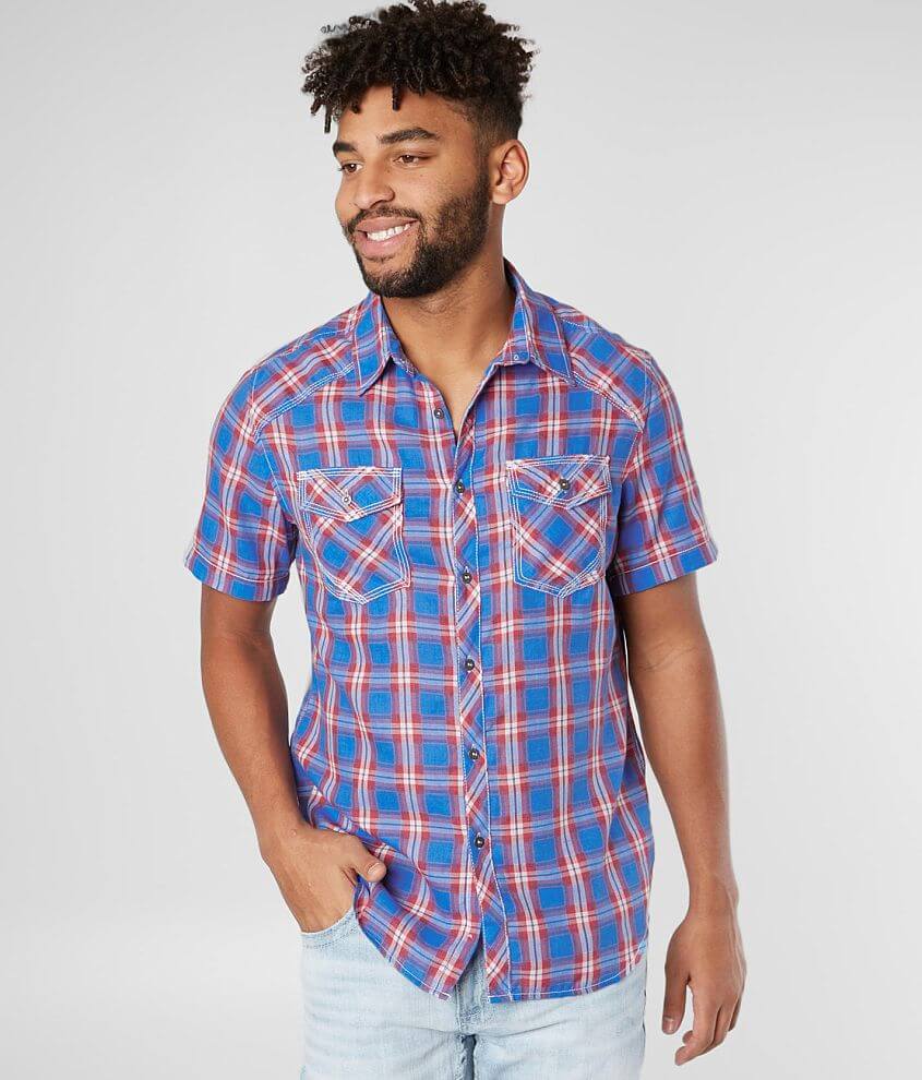 BKE Plaid Standard Shirt - Men's Shirts in Blue Red | Buckle