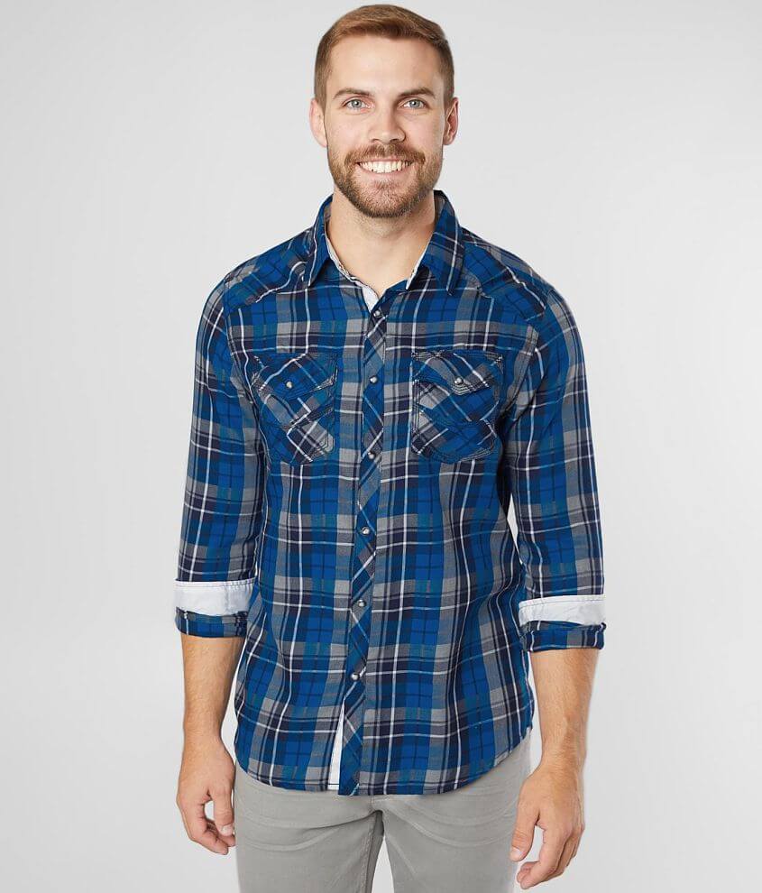 BKE Plaid Standard Shirt - Men's Shirts in Navy Cyan | Buckle