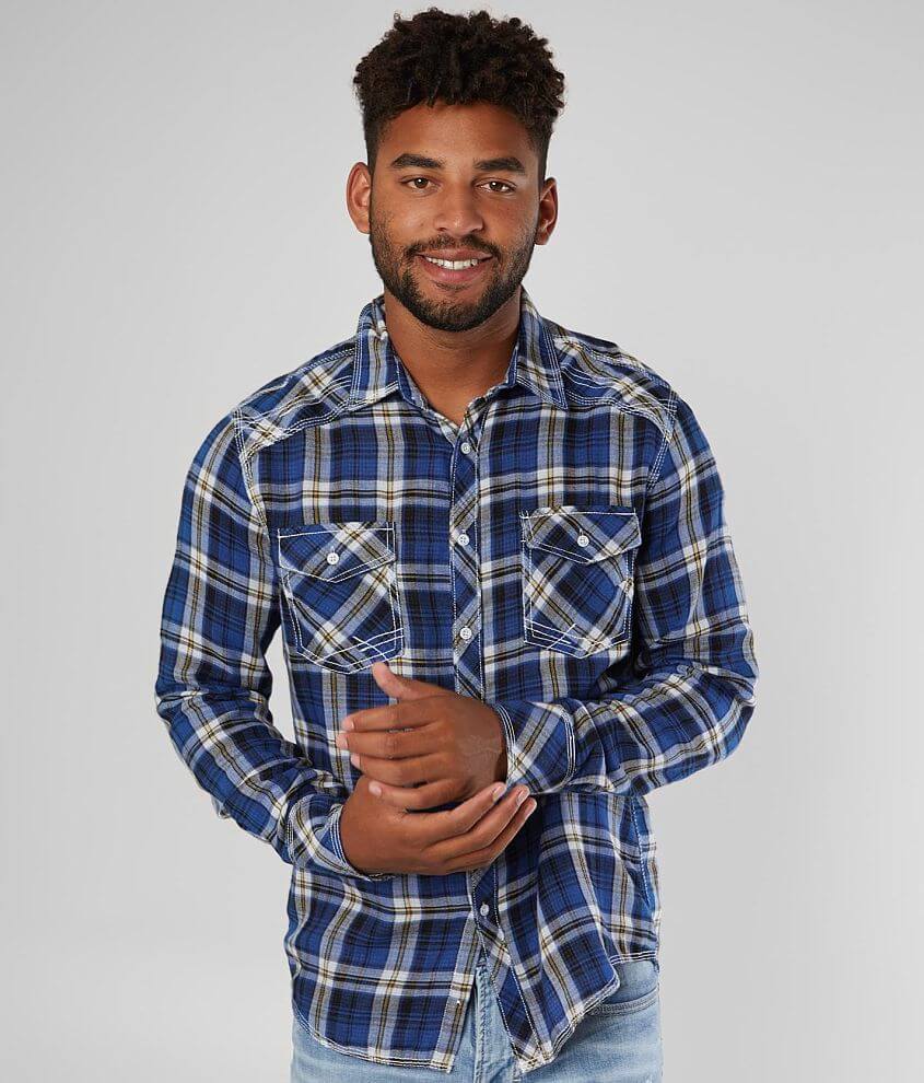 BKE Plaid Athletic Shirt - Men's Shirts in Blue Yellow | Buckle