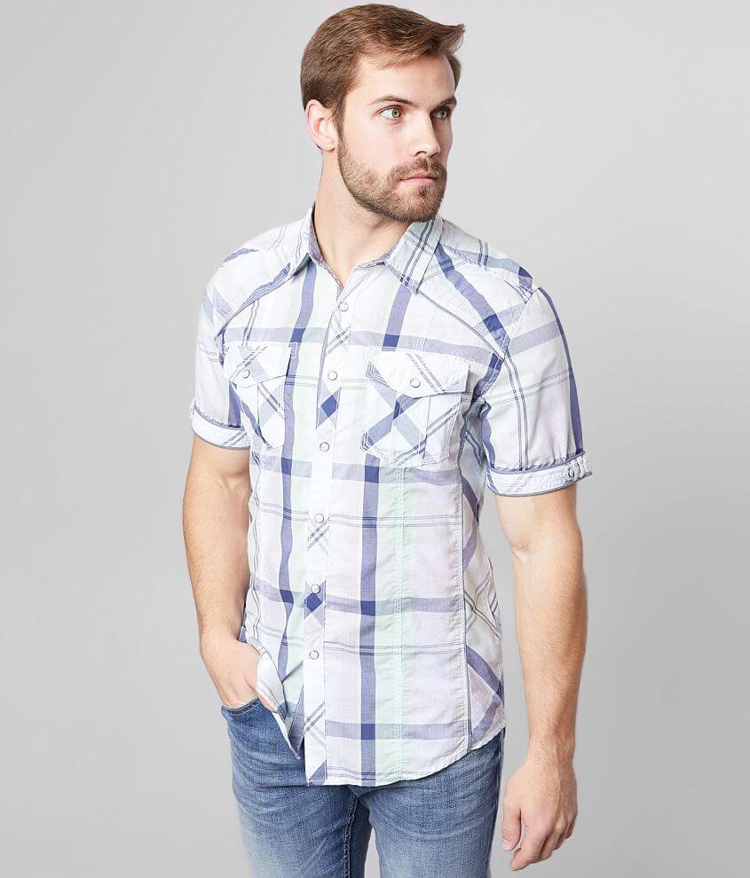 BKE Plaid Athletic Shirt - Men's Shirts in Mint Navy | Buckle