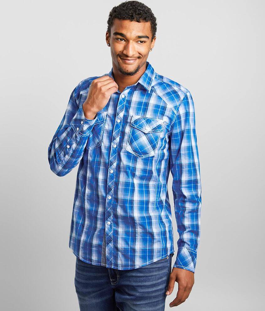 BKE Plaid Standard Shirt - Men's Shirts in Blue White | Buckle