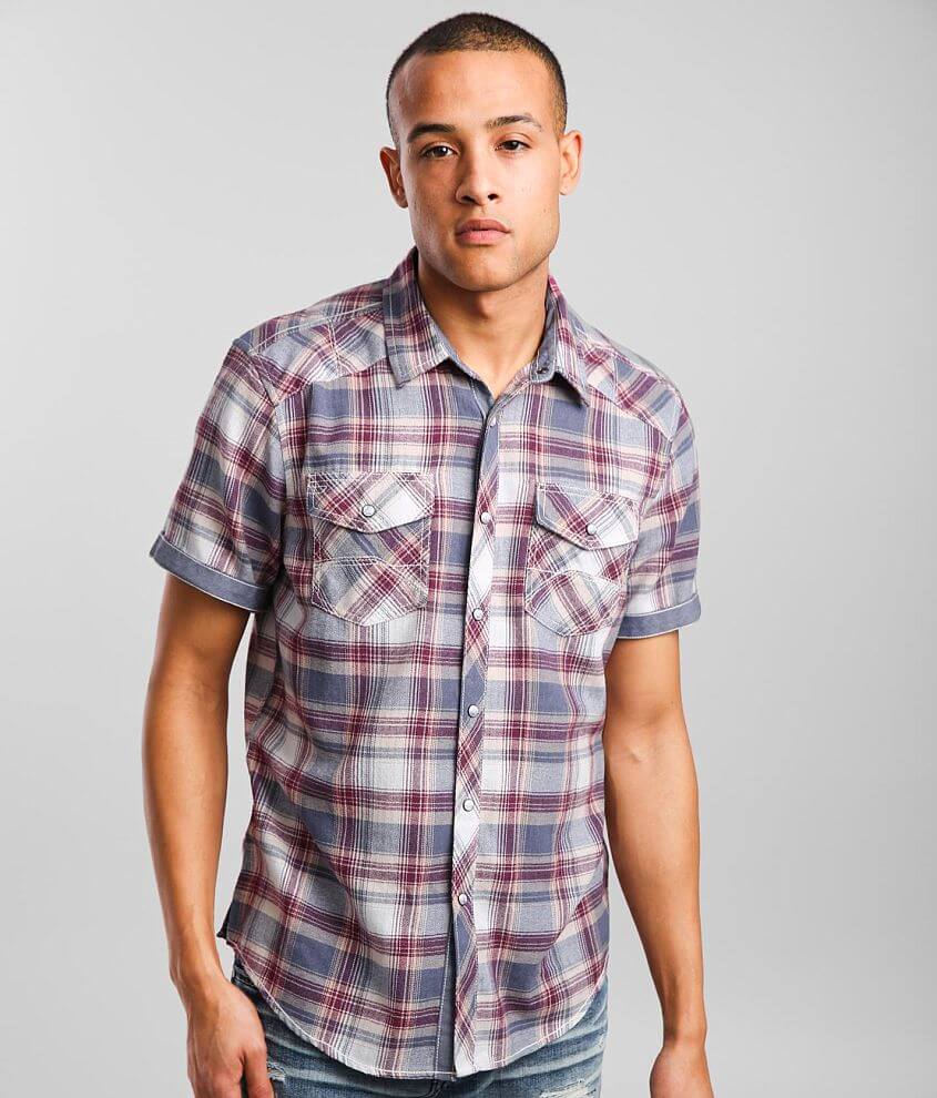 BKE Textured Plaid Athletic Shirt - Men's Shirts in Magenta Blue | Buckle