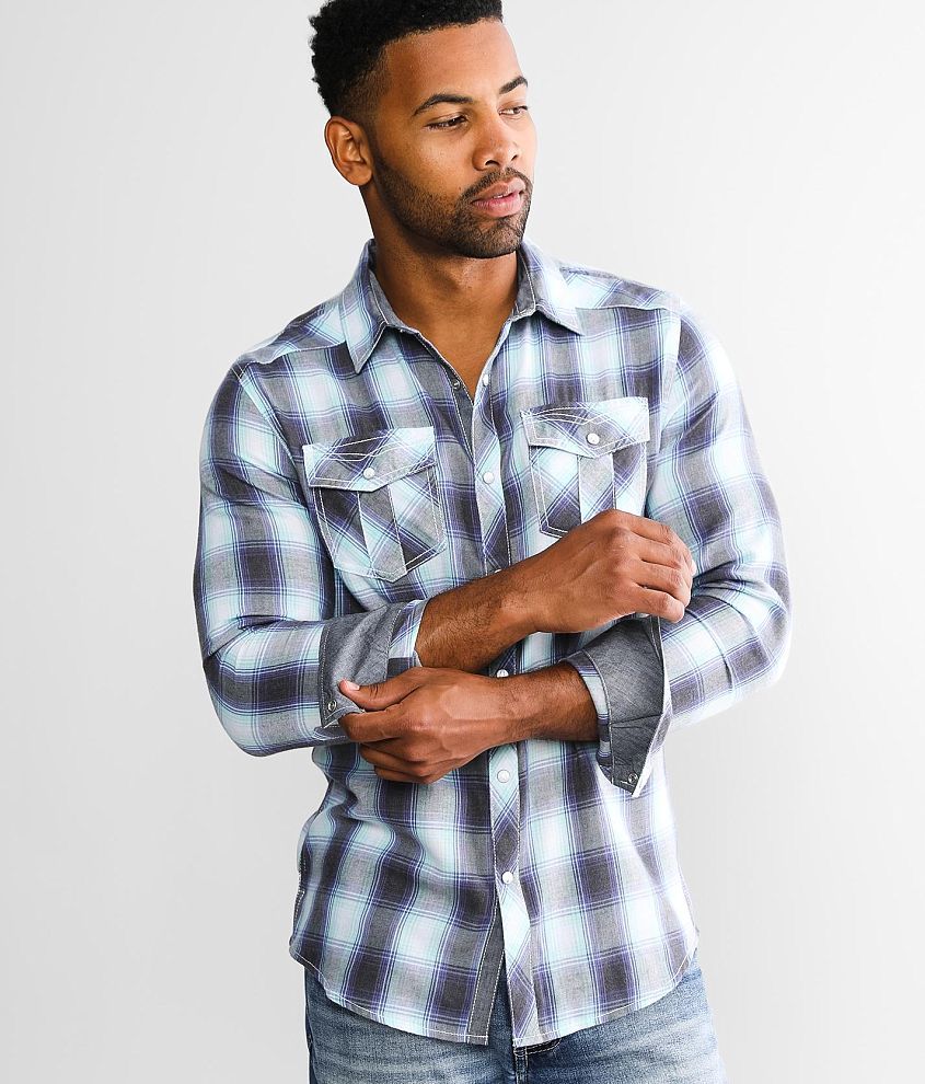 BKE Brushed Plaid Standard Shirt front view