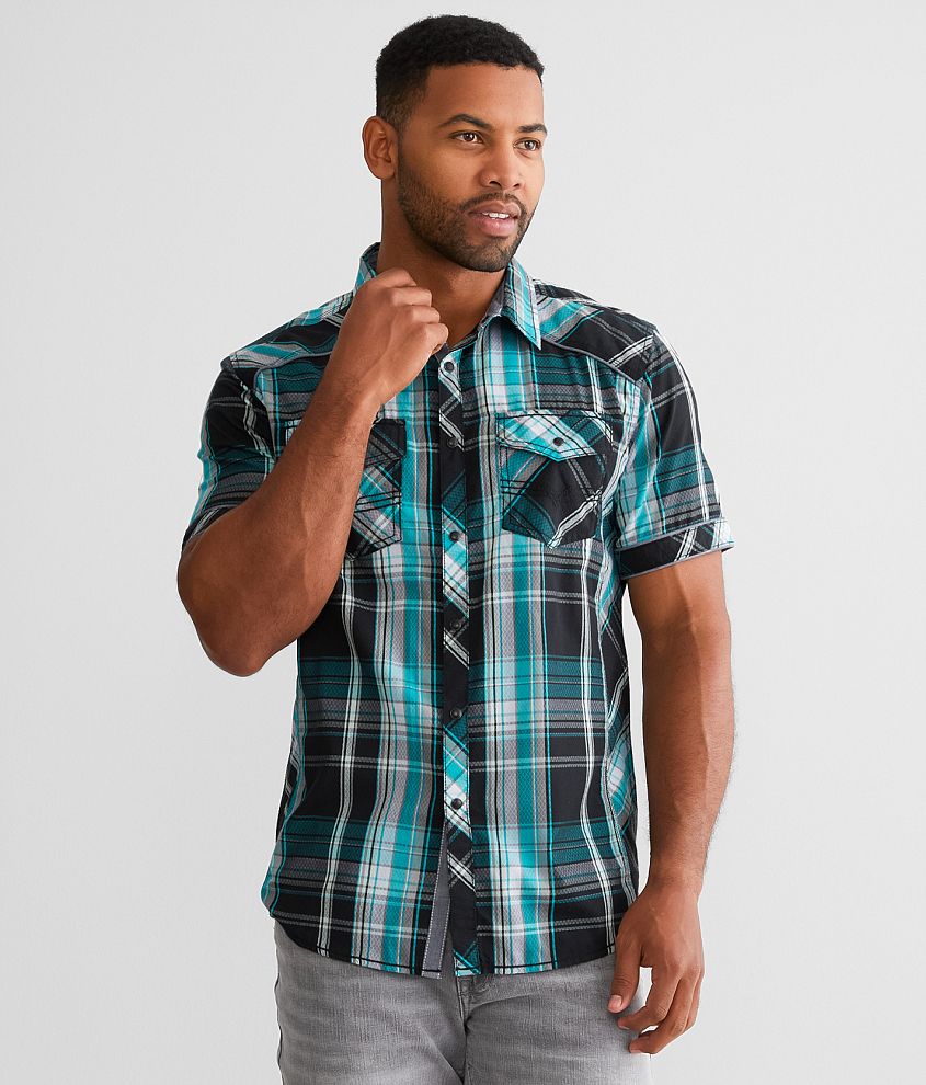 BKE Plaid Athletic Shirt - Men's Shirts in Black Teal | Buckle