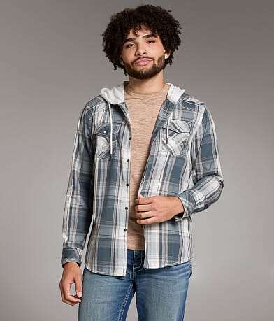 BKE Plaid Standard Hooded Shirt front view