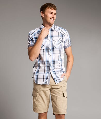 bke dress shirts BKE Men's Cotton Plaid Standard Shirt in Cream Brown/Cream/Brown | Size: Medium