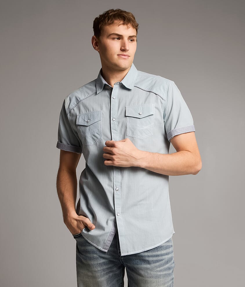 short sleeve mens dress shirt Men's Short Sleeve Button Down Polo Shirt (Performance Stretch, Collar) M / POWDERBLUE