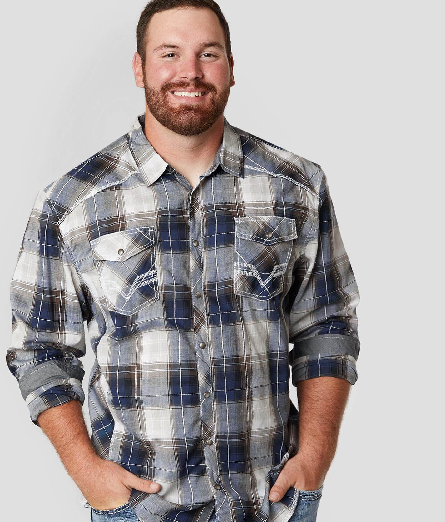 BKE Plaid Shirt - Big & Tall - Men's Shirts in Navy Brown | Buckle