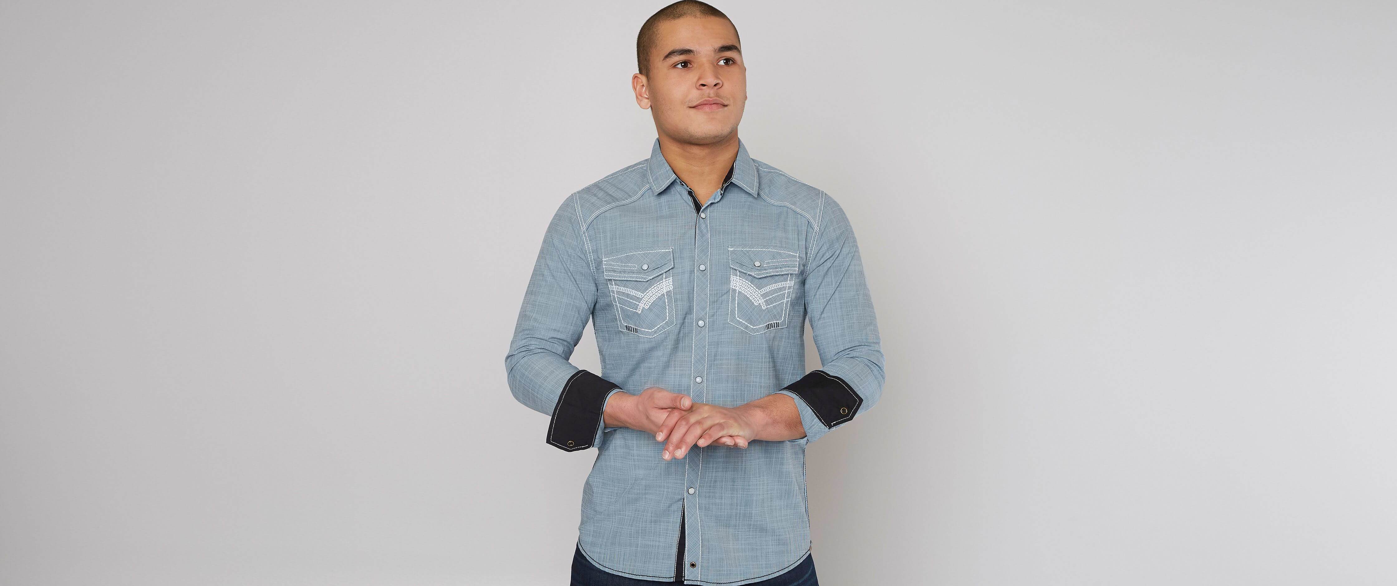 Buckle Black Will Dance Standard Stretch Shirt Men's Shirts in Navy