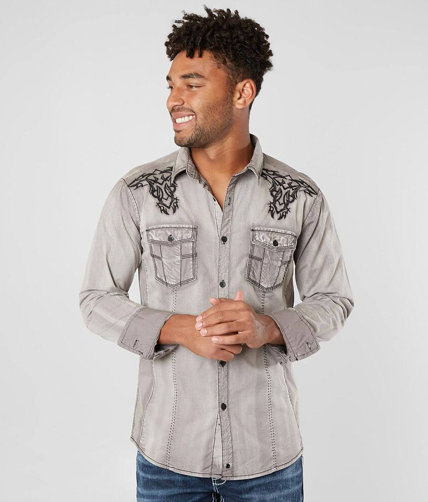 Buckle Black Moody Stretch Shirt front view