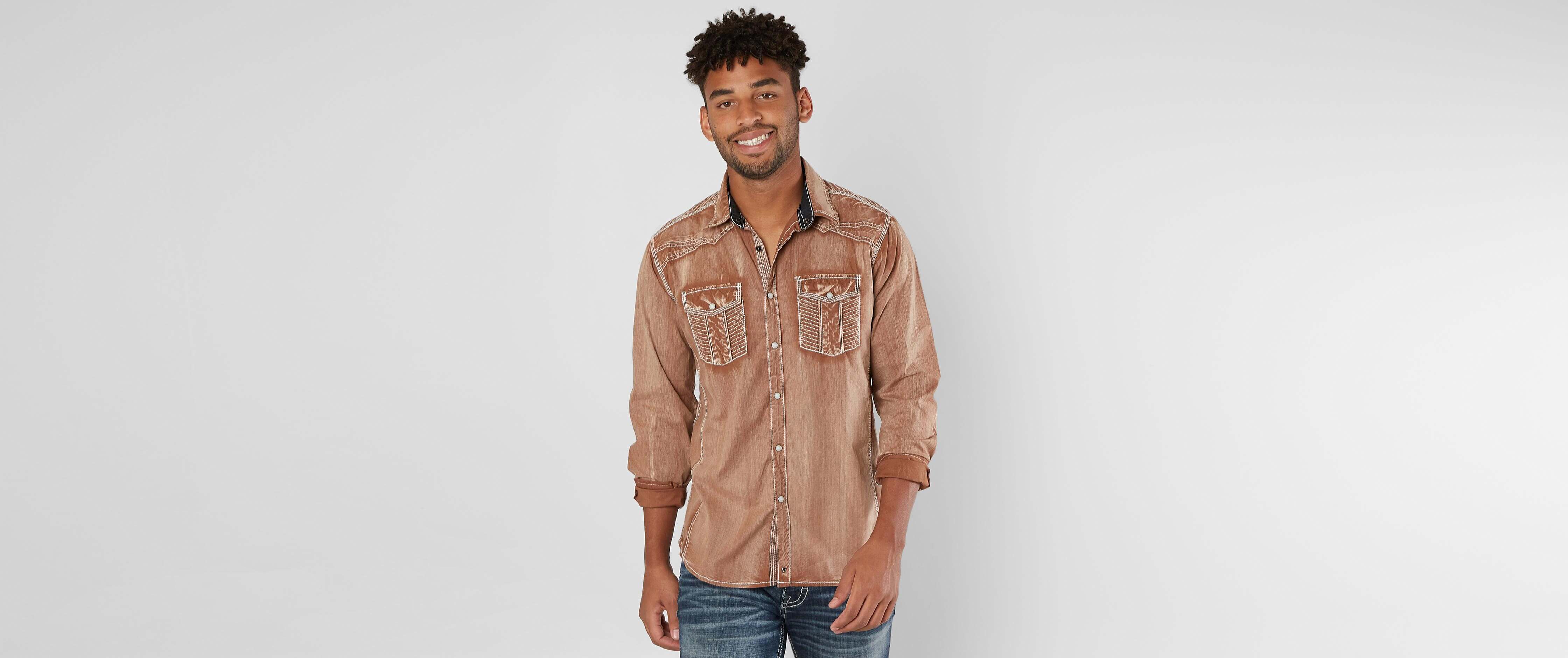 Buckle Black Washed Standard Stretch Shirt Men's Shirts in Rust Buckle
