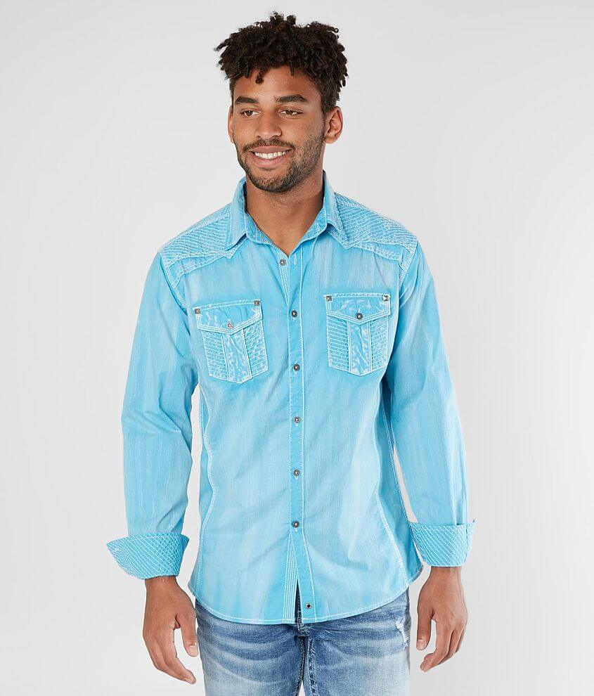 Buckle Black Solid Athletic Stretch Shirt - Men's Shirts in Cyan | Buckle