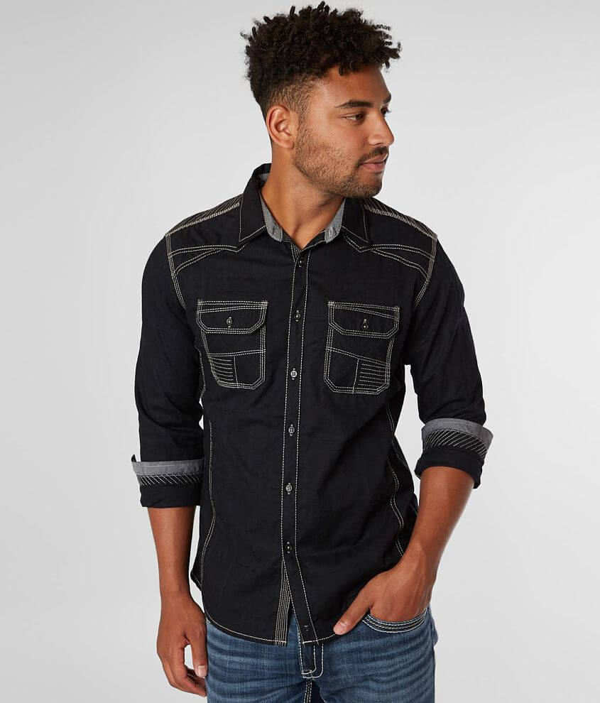 Buckle Black Embroidered Standard Stretch Shirt front view