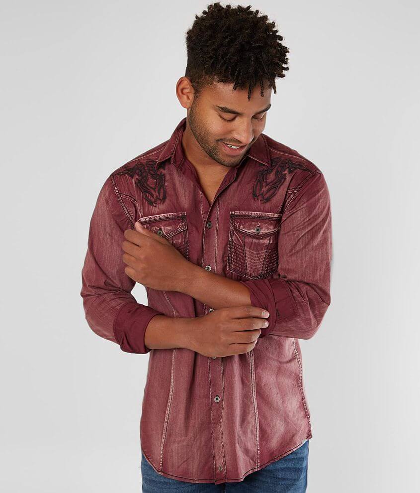 Buckle Black Washed Athletic Stretch Shirt Men's Shirts in Burgundy
