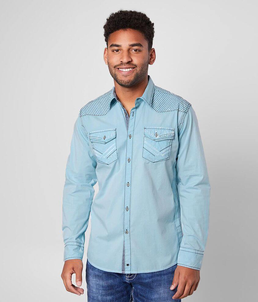 Buckle Black Washed Athletic Stretch Shirt Men's Shirts in Light Blue
