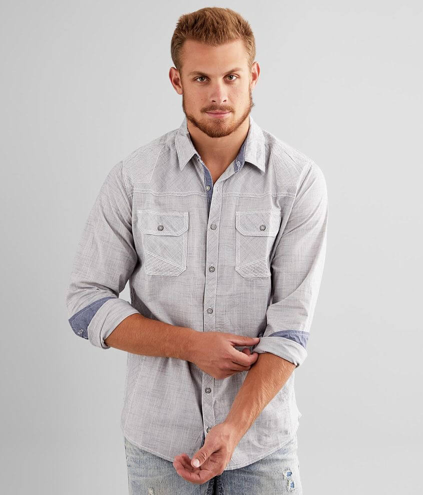 Buckle Black Embroidered Standard Stretch Shirt - Men's Shirts in Cream ...