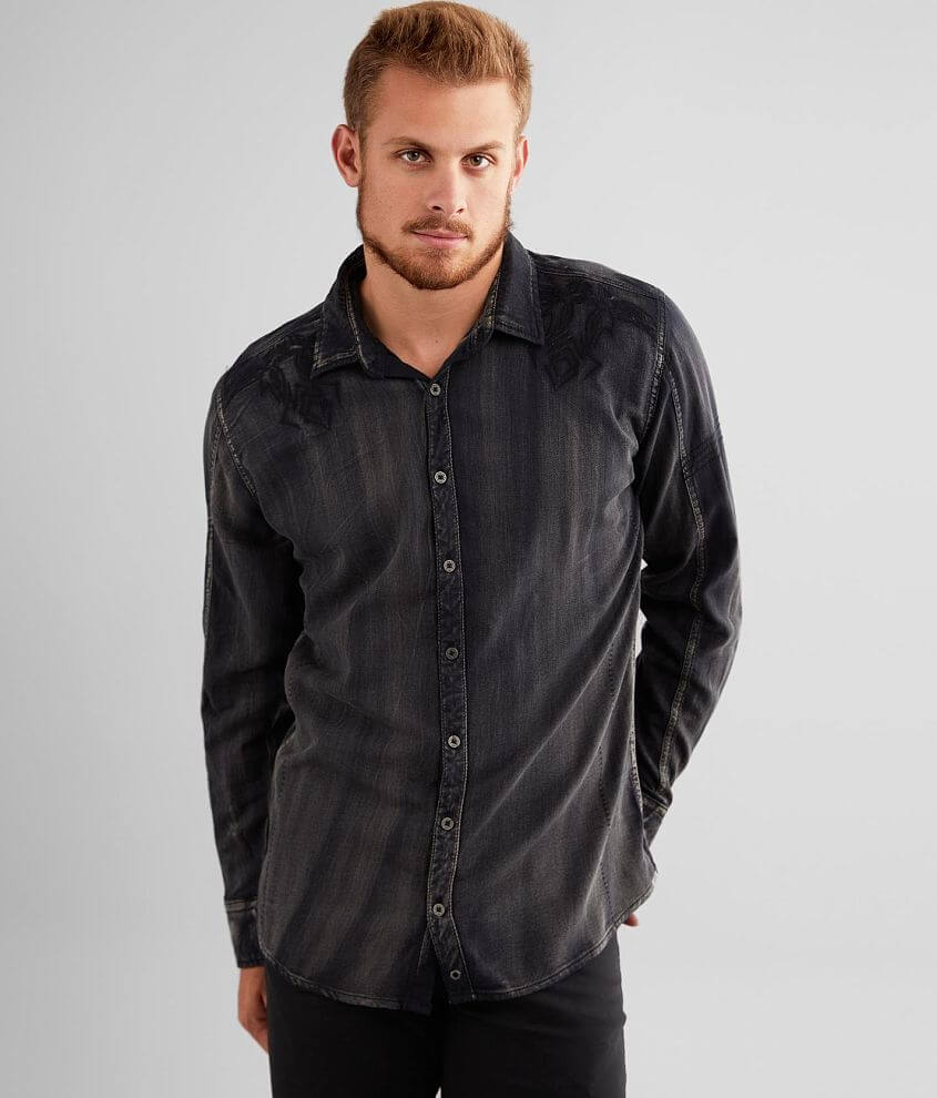 Buckle Black Embroidered Athletic Stretch Shirt - Men's Shirts in Black ...