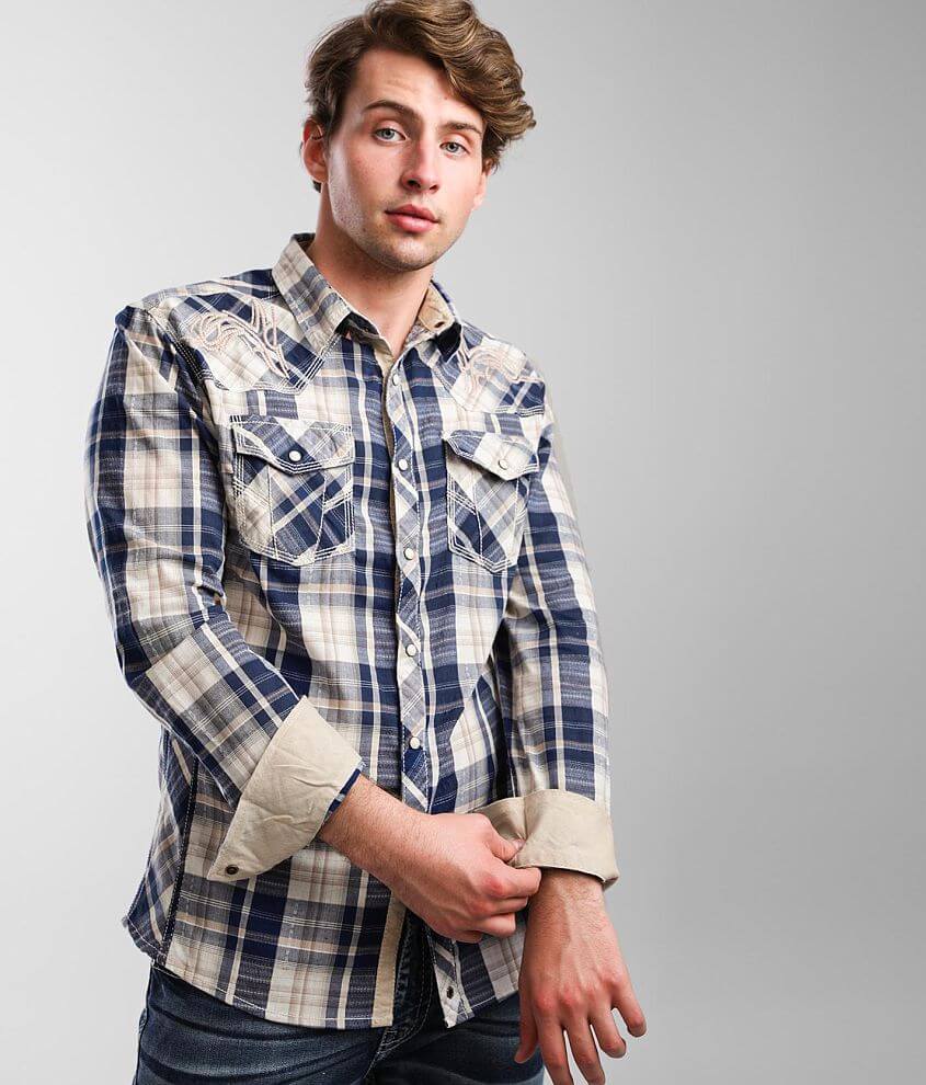 Buckle Black Plaid Athletic Stretch Shirt - Men's Shirts in Navy | Buckle