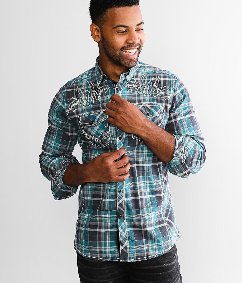 Green and black hot sale plaid shirt mens