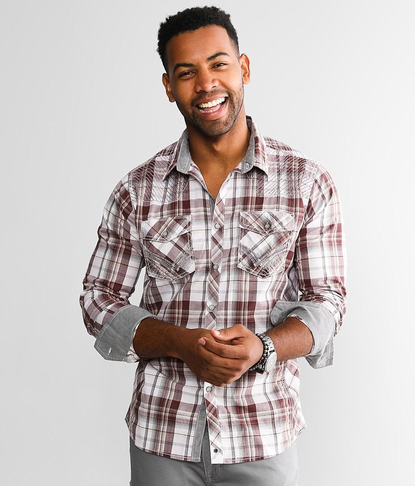 Buckle Black Plaid Athletic Stretch Shirt front view