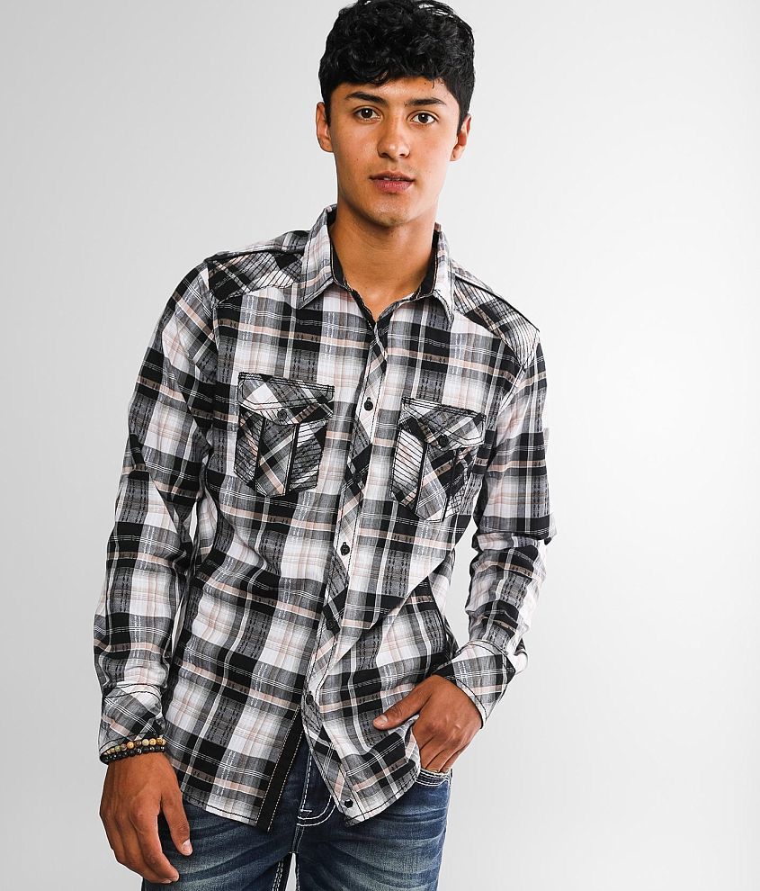 Buckle Black Plaid Standard Stretch Shirt front view