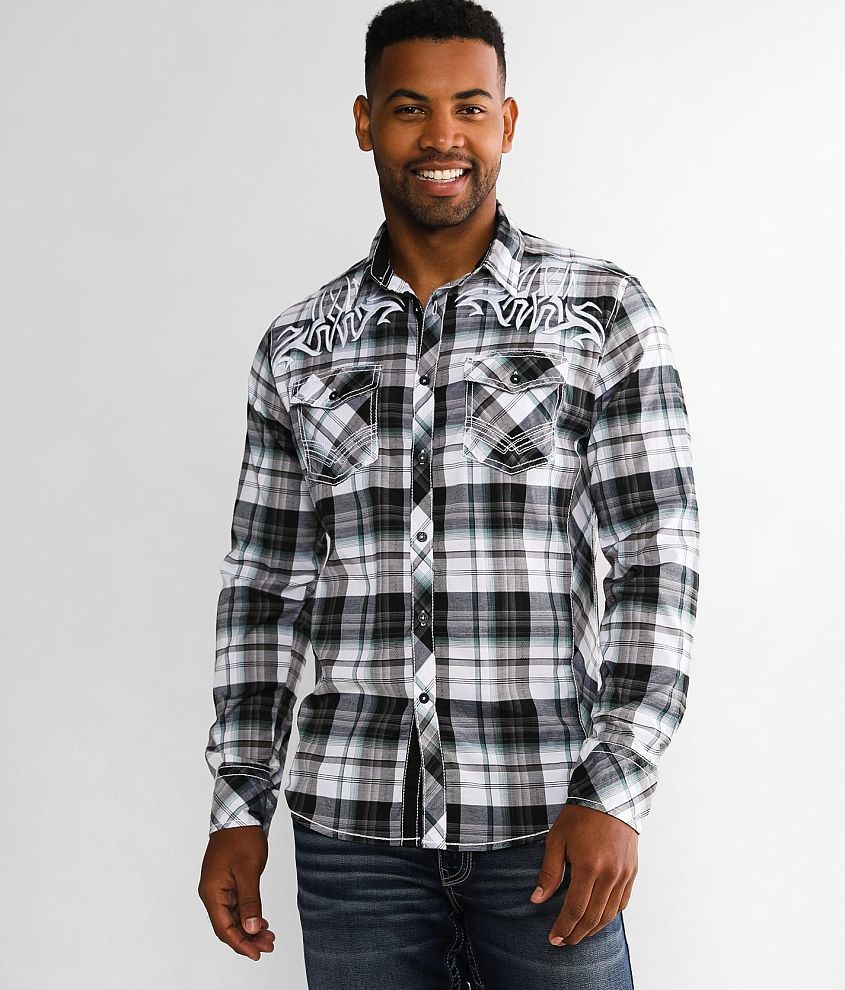 Buckle Black Athletic Plaid Stretch Shirt front view