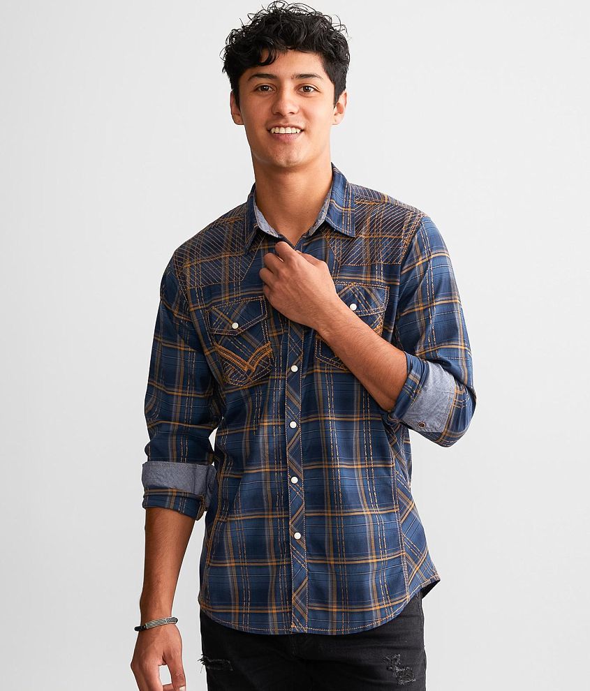 Buckle Black Plaid Standard Stretch Shirt front view