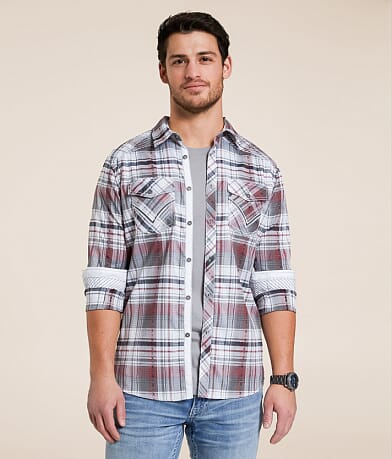 Buckle Black Plaid Standard Stretch Shirt front view