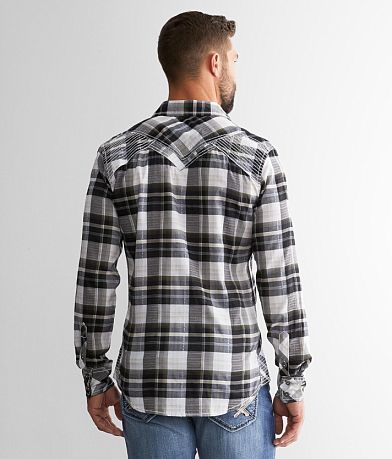 Buckle Black Plaid Tailored Stretch Shirt BACK