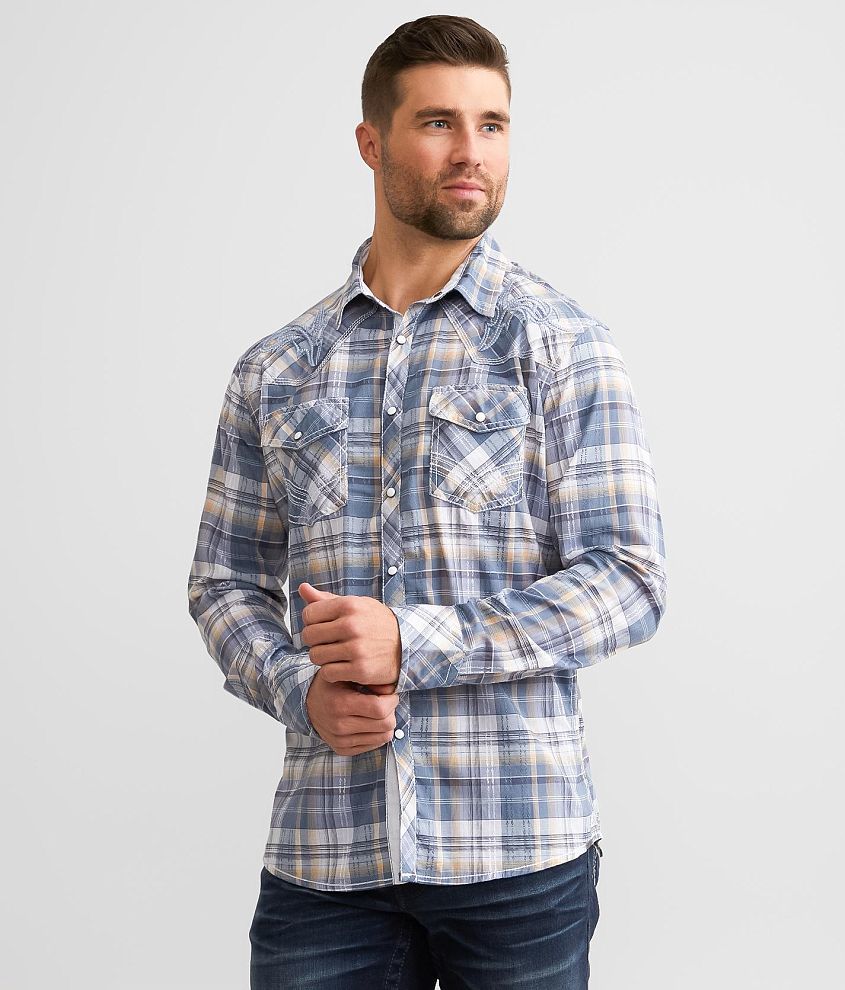 Buckle Black Plaid Athletic Stretch Shirt front view