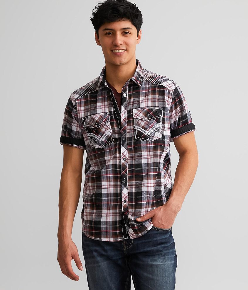 Buckle Black Plaid Standard Stretch Shirt front view