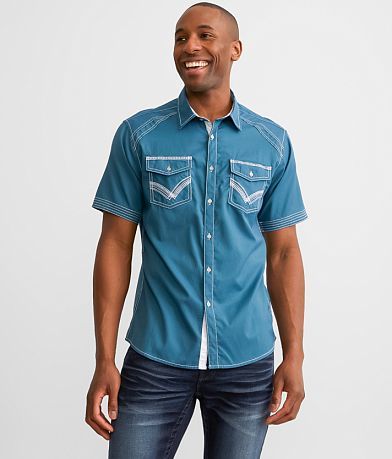 Buckle Black Solid Athletic Stretch Shirt front view