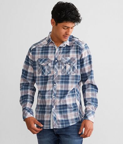 Buckle Black Plaid Standard Stretch Shirt front view