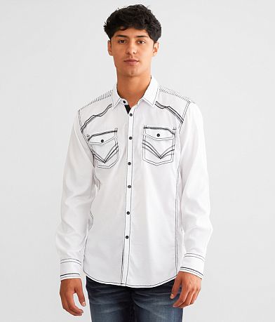Buckle Black Embroidered Athletic Stretch Shirt front view