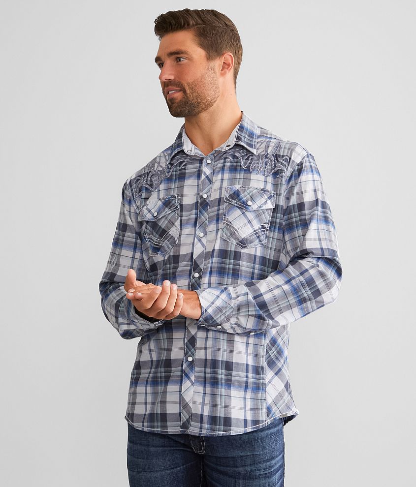 Buckle Black Plaid Athletic Stretch Shirt - Men's Shirts in White Blue ...