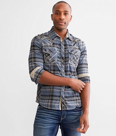 Buckle Black Plaid Standard Stretch Shirt front view