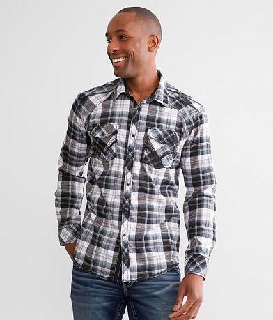 Buckle Black Plaid Athletic Stretch Shirt front view