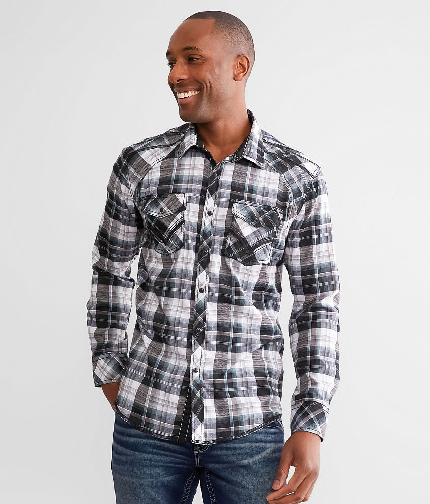 Buckle Black Plaid Athletic Stretch Shirt