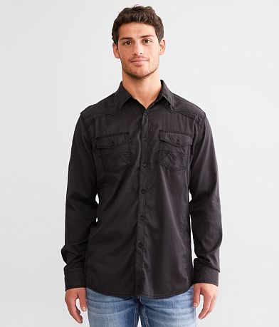 Buckle Black Solid Athletic Stretch Shirt front view