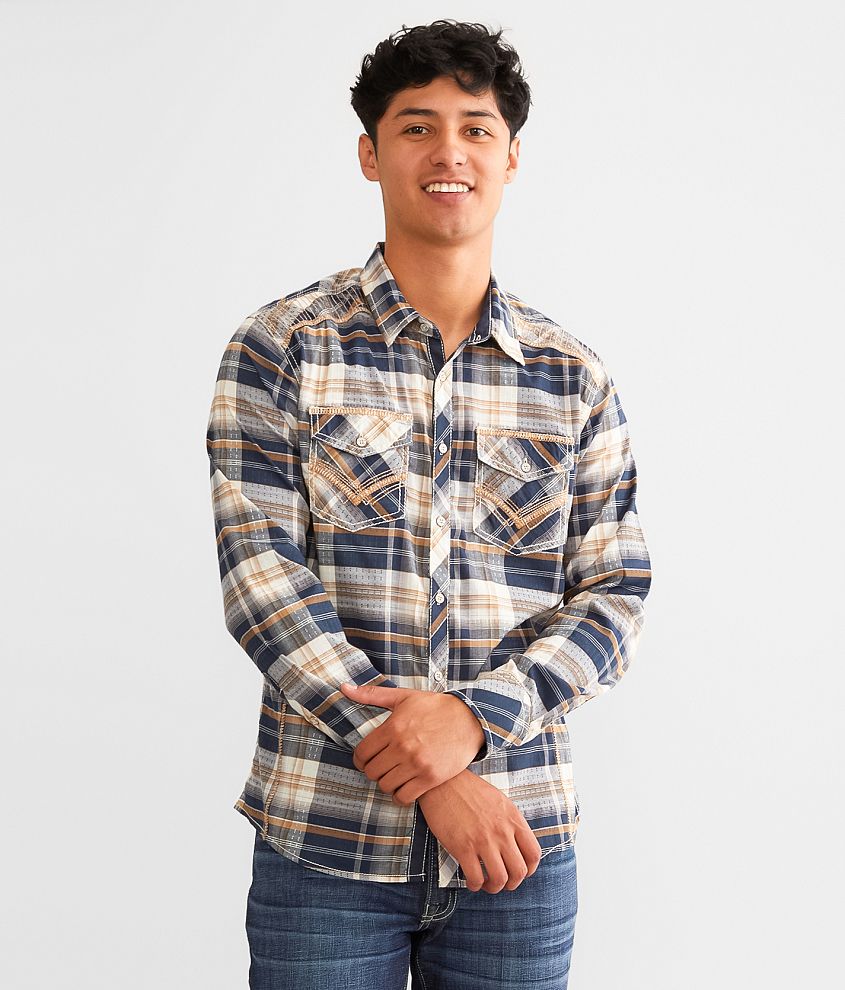 Buckle Black Plaid Standard Stretch Shirt front view