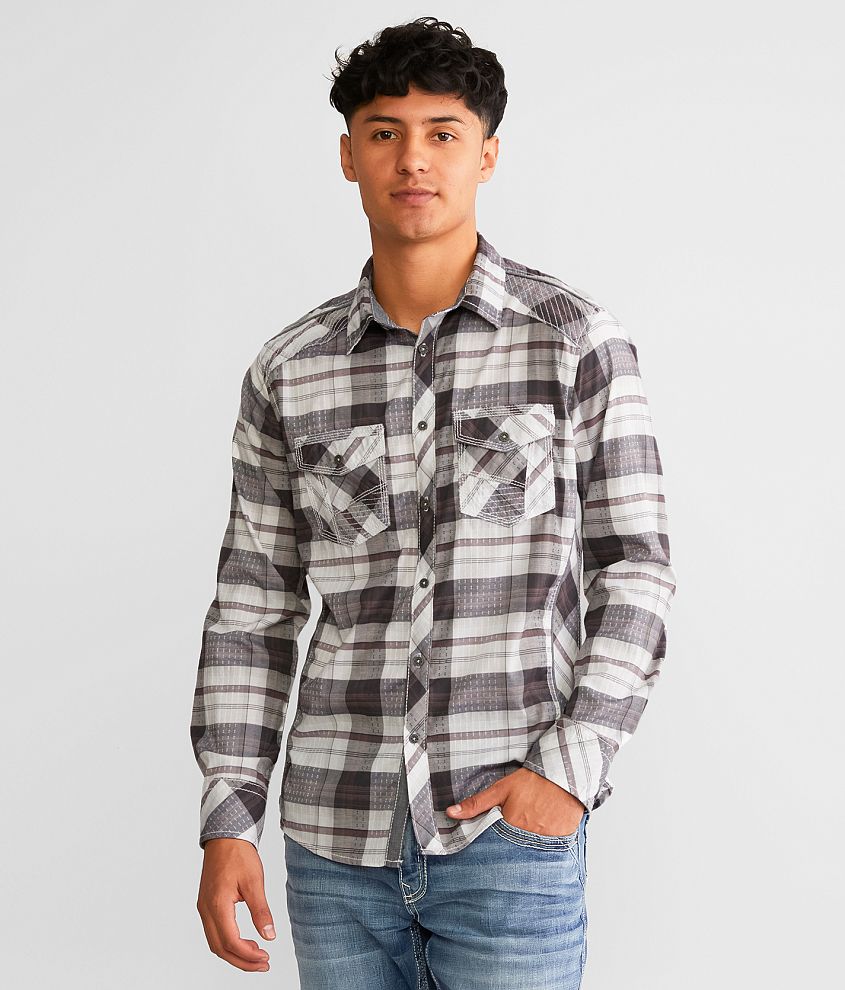 Buckle Black Plaid Standard Stretch Shirt front view