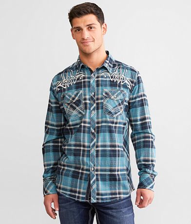 Buckle Black Plaid Athletic Stretch Shirt front view