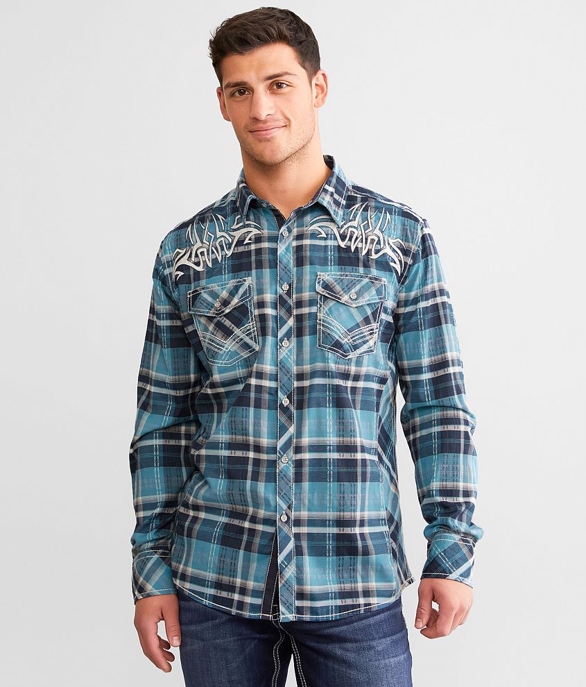 Buckle Black Plaid Athletic Stretch Shirt