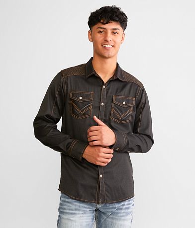 Buckle Black Embroidered Standard Stretch Shirt front view