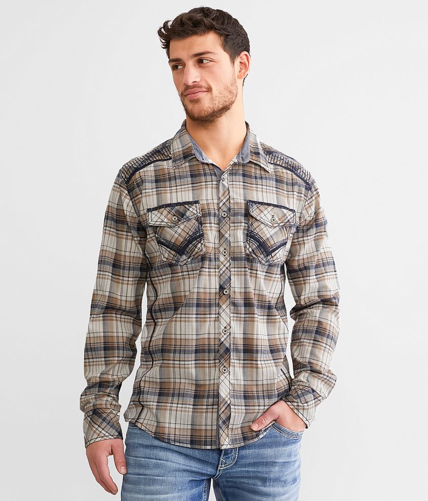 Buckle Black Plaid Athletic Stretch Shirt front view